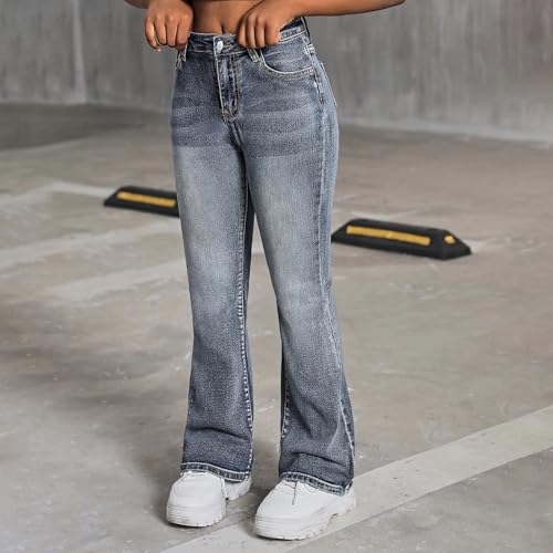 Flared Jeans for Girls Baggy Stretchy Skinny Bell Bottom Denim Pants High Waisted Straight Leggings Trousers with Pockets2