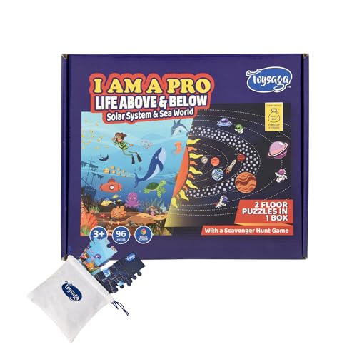Image of I Am A Pro | 2 Floor Puzzles: Solar System & Sea World-96 Pieces | Jigsaw Puzzle for Kids 3+ | Fun Scavenger Hunt Game | Solar System Puzzle Games for Adults | Educational Toys for 3 Year Old