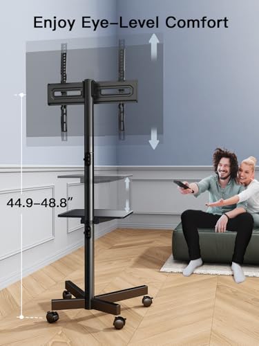 Image of PERLESMITH Rolling TV Stand on Wheels for 23-65 Inch TVs,Tilt Mobile TV Cart Holds up to 99 lbs with Adjustable Height Shelf, Outdoor TV Stand for Bedroom Max VESA 400x400mm PSTVMC04 (Pack of 2)