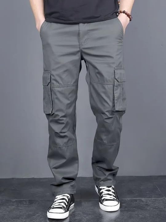 Image of DBAX Men's Olive Green Utility Cargo Pants | Multi Pocket Relaxed Fit Cargo Trousers | Durable Casual Streetwear Pants for Men
