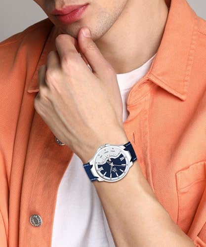Image of LIMESTONE Men's Analog Quartz Watch with Day & Date Display, Leather /Silicone Strap - Casual & Formal Wrist Watch for Men