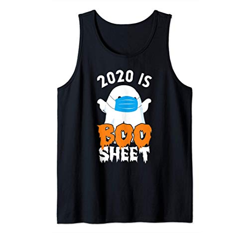 2020 Is Boo Sheet Ghost In Mask Spooky Halloween Funny Pun Camiseta sin Mangas