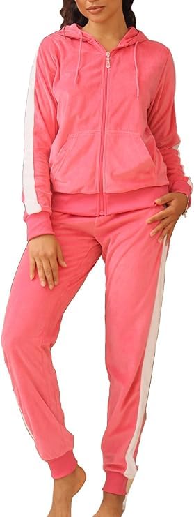 Image of LeeHanTon Sweat Suits for Women Set Comfortable Sweat Outfits Workout Suit Zip Velour Hoodie and Jogger Sport Suit