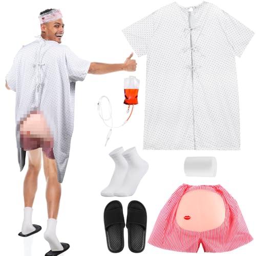 9 Pieces Patient Gown Party Costume Set Hospital Gown Costume