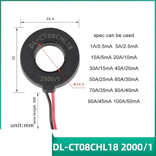 Transformador de corriente toroidal de 50A con cable XH2.54-2P y orificio de 14.5mm 2