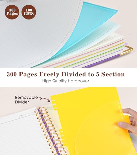 Cahier à spirale anti-brouillon 300 pages en cuir avec onglets pour centraliser