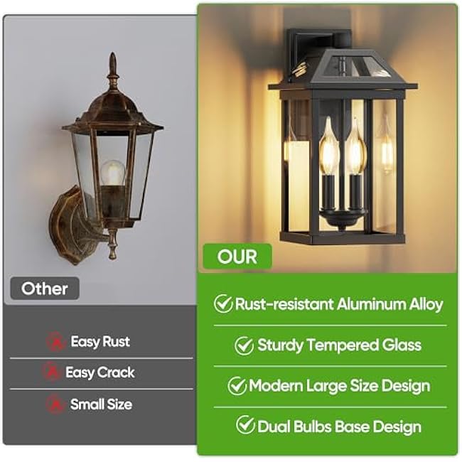 WIHTU 13.5 Exterior Light Fixture 2-Light Black Modern Wall Sconce Lamp