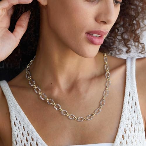 Two-Tone Cable Chain Necklace - Designer Inspired Twisted Rope Oval Link Statement Necklace, Gold Silver Plated Fashion Necklace for Women2
