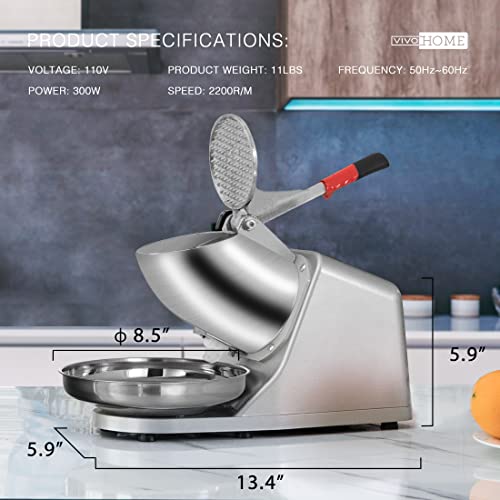 VIVOHOME Electric Ice Crusher Shaver Snow Cone Maker Machine Silver 143lbs/hr for Home and Commerical Use VIVOHOME Electric Ice Crusher Shaver Snow Cone Maker Machine Silver 143lbs/hr for Home and Commerical Use