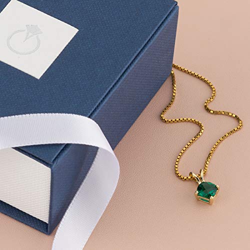 Peora P9806 14K Yellow Gold Created Emerald Pendant For Women, Classic Solitaire, 0.75 Carat, Cushion Cut thumb #5