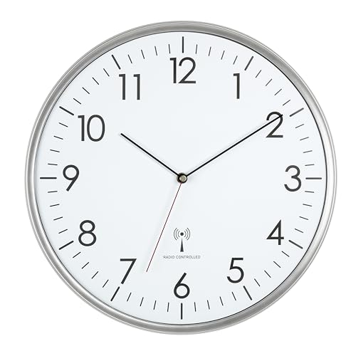 Funk-Wanduhr lautlos TFA Dostmann – Analoge Uhr in Weiß und Silber