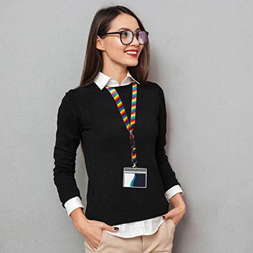 4 Sets Rainbow Pattern Lanyards with Card Holders, Colorful Lanyard Neck Strap and Plastic Clear Badge Holder Horizontal Card Holder for Keys ID Card Plane Ticket, 2 Designs
