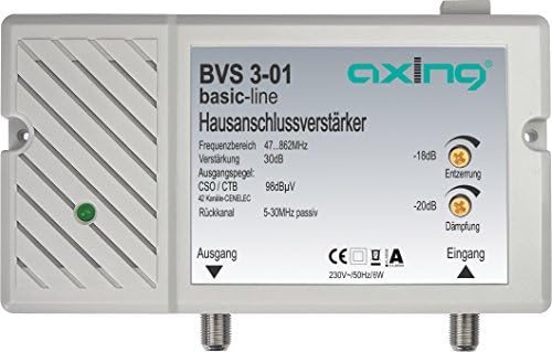 Axing BVS 3-01 wzmacniacz przyłącza domowego z kanałem zwrotnym 5-30 MHz (30 dB, 47-862 MHz, 98 dBµV)