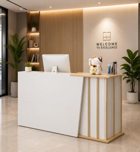Image of Reception Desk for Office, Hotel, Clinic, Spa, Studio, Showroom, Hospital, School, Wooden Front Reception Counter Table with Finish for Workspace Area - (RCT-95 LPB L8W2)