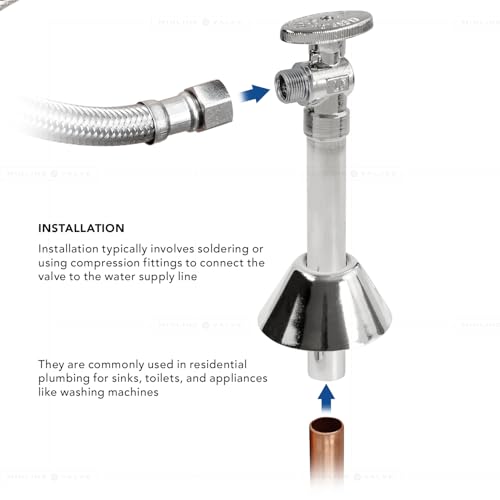 Image of Midline Valve 83212QS-OM-5 Water Supply Angle Stop Valve with 5'' Extension Tube; 1 /4 Turn Handle; 1 /2 in. SWT x 3 /8'' COMP; Chrome Plated Brass (5 Pack)