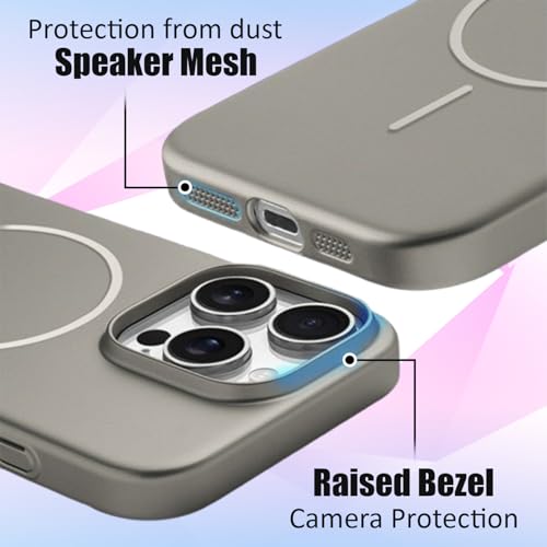 Image of AIBEX Ultra-Thin Mag-Saf Back Cover Case Compatible with iPhone 15 Pro Max| Slim Fit Scratch-Resistant Matte |Magnetic Wireless Charging | Microfibre Lining |Camera Protection (PC Material) - Titanium