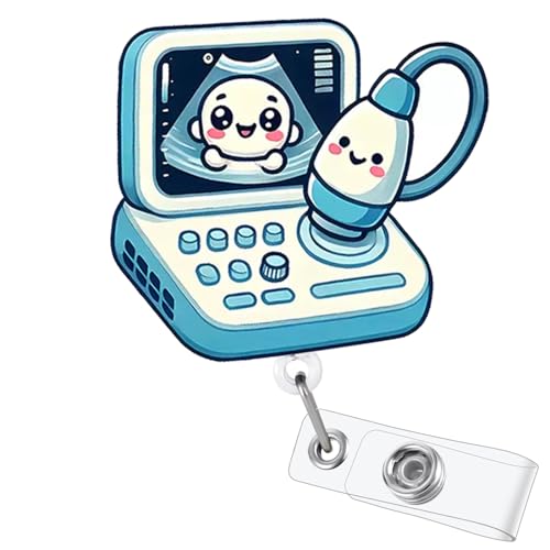 Funny Ultrasound Tech Badge Reel Retractable, Sonographer Badge Reel, Cute Ultrasound Technician Gifts, Maternity Nurse Badge Clip, Sonography Badge Holder with Alligator Clip & 24” Durable Nylon Cord