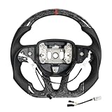 JIANGGAI D-shaped Flat-bottom Steering Wheel with Heated, Preforated Leather Grip Forged Carbon Fiber Steering Wheel Compatible with Dodge Challenger/Charger 2015-2020