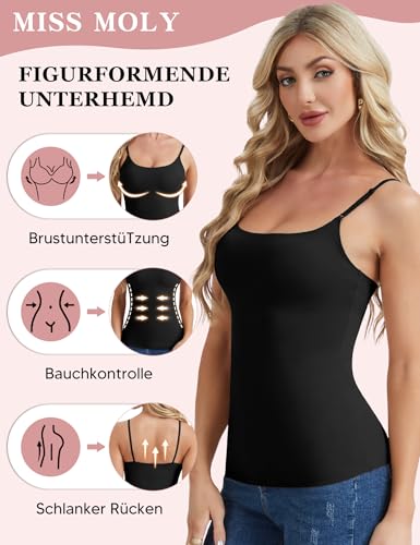 MISS MOLY Shapewear Damen Unterhemd Formende Tank Top Elastizität Bauch Weg Figurformendes Trägertop Sport Body Shaper Hemd Shape Unterhemd Damen Camisole, Schwarz+beige,L