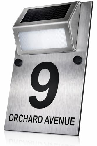 STYLISH DUAL LAYER HOUSE SIGN PLAQUE DOOR NUMBER STREET NAME LED SOLAR CUSTOMISED SIGN