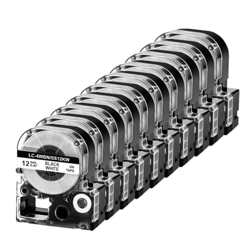5/10pk�݊����x���e�[�vSS12KW�������̍�6/9/12mm LW-300 LW-400�v�����^�[���SC12RW SC12YW SC12BW SC12YW(10PK Black on White)