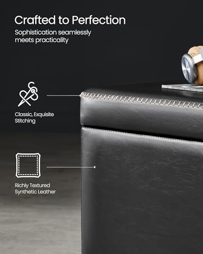 Image of VASAGLE EKHO Collection - Storage Ottoman Bench, Entryway Bedroom Bench, 25 Gallons, Synthetic Leather with Stitching, Mid-Century Modern, Safety Hinges, Loads 660 lb, Ink Black ULOM075B01