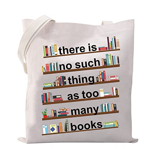 VAMSII Bookshelf Tote Bag There is No Such Thing as Too Many Books Tote Bag Book Lover Gifts Library Tote Bag Librarian Gifts