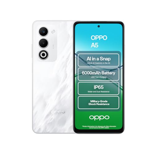 OPPO A5, Smartphone Android, 4 Go RAM + 128 Go, Déverrouillé, Mist White