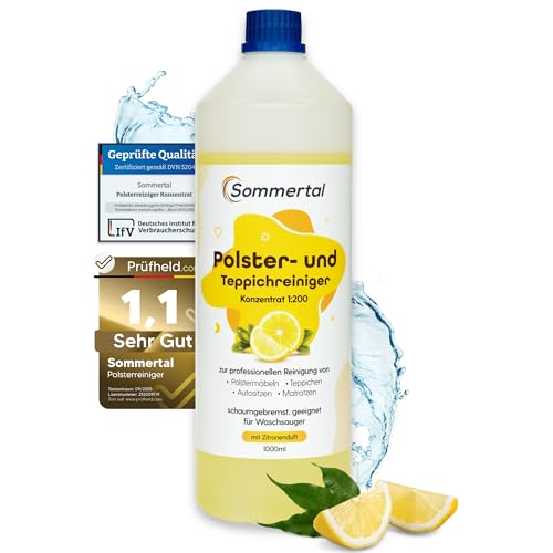 Sommertal Polsterreiniger und Teppichreiniger, 1L Profi Konzentrat, für über 40 Waschvorgänge, geeignet für Sofa, Polster, Auto Sitze, Teppich, Matratze, Waschsauger, Nasssauger & Handwäsche Sommertal Polsterreiniger und Teppichreiniger, 1L Profi Konzentrat, für über 40 Waschvorgänge, geeignet für Sofa, Polster, Auto Sitze, Teppich, Matratze, Waschsauger, Nasssauger & Handwäsche