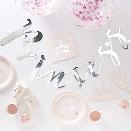 Ginger Ray Gold Foiled Silver Princess Party in a Box 16 Pieces Birthday Celebration Kit, Metallic