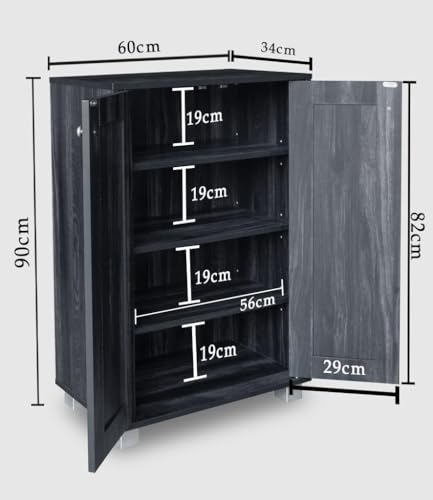 Image of Mevigo Shoe Rack Wooden with Door - 2 Door 4- Tier Engineered Wood Shoe Rack Organizer for Entryway, Hallway & Bedroom, Space Saving Shoe Storage Cabinet -Dark Grey-RB1