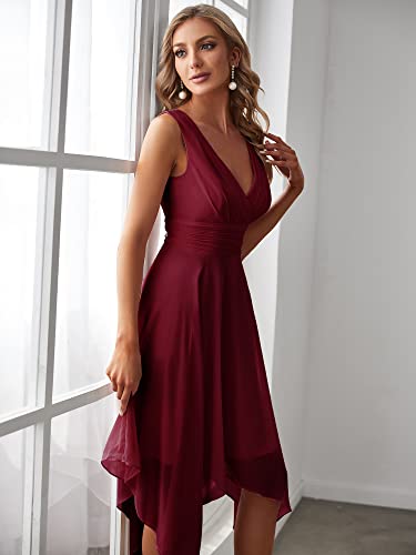 Image of Ever-Pretty Women's V Neck Pleated Waist Sleeveless Wedding Guest Dress Chiffon Irregular Hem Cocktail Dresses 03142