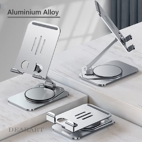 Image of DEARART Silver Cell Phone Stand, 360 Adjustable Phone Stand for Desk, Foldable Phone Holder Fully Carried Easily, Square Base