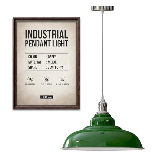 LEDSone Pendelleuchten-Set im Retro-Stil, Metall, E27, 32 cm [Energieklasse A] (Grün)