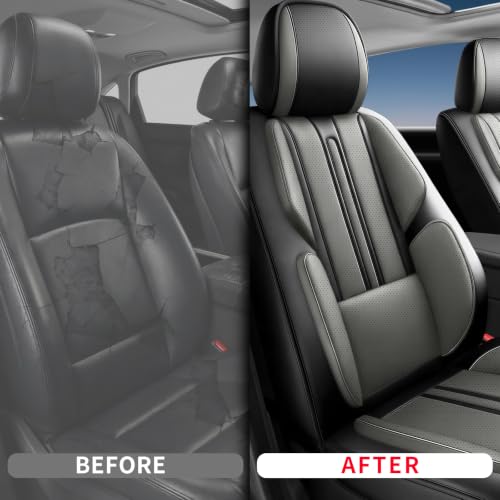 Image of Fit Sierra Car Seat Covers (Only Front 2 Seats) Compatible with GMC Sierra 1500 /2500 /3500 2000-2026-Full Coverage Breathable Leather,Airbag Compatible,Waterproof & All-Weather,Black-Grey