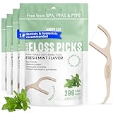 Floss Picks (200pcs) - Natural Dental Floss Picks, Vegan, Sustainable, Reusable, Shred Resistant and Nontoxic Plant-Based Material - Single Thread Mint