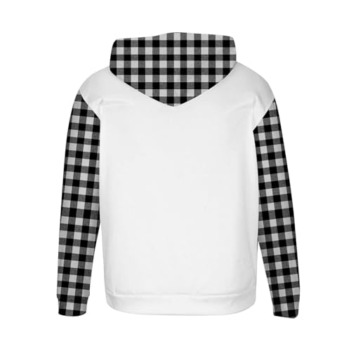Color Block Plaid Print Sweatshirt Men Casual Long Sleeve Pullover Fleece Loose Hooded Tops Fall Fashion Streetwear3