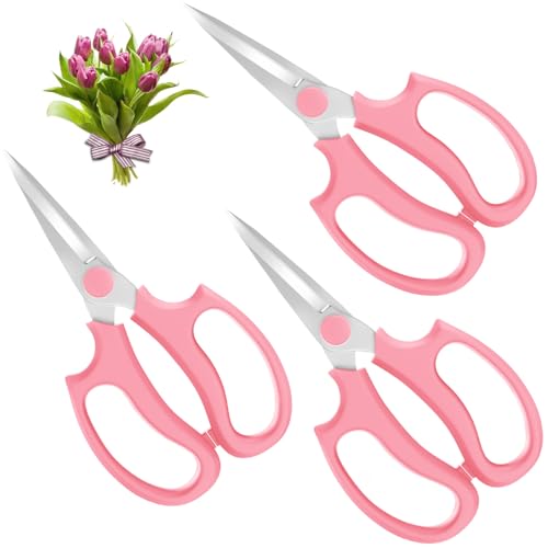Image of Housolution Flower Scissors, 3 Pack, Strong Floral Shears, Premium Steel Pointed Garden Pruning Shears Floral Fruits Leaf Scissors Hand Pruner Snip Trimming Tool for Gardening Flower Arrangement, Pink