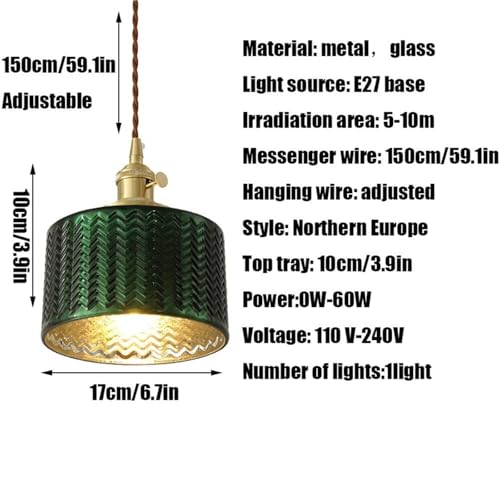 Lustre E27 suspendu plafonnier rétro nostalgique verre vert foncé - 5