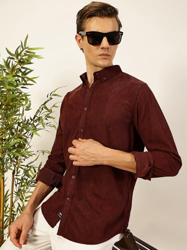 Image of Thomas Scott Men's | Solid | Full Sleeve | Slim Fit | Polyester-Blend | Button Down | Casual Shirt