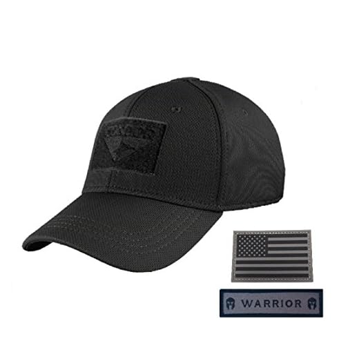 Condor Flex Tactical Cap (Black Small) Bundle with Armorbilt Patches
