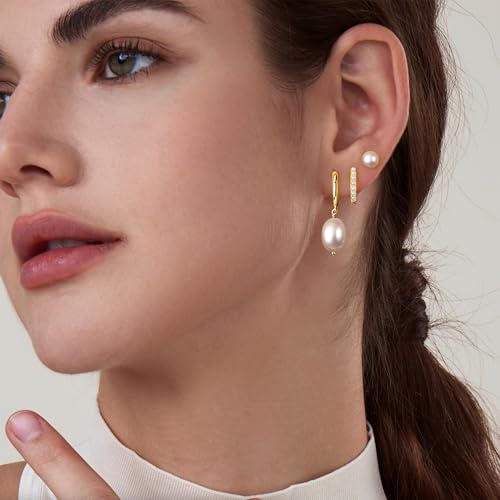 Image of Small Gold Huggie Hoop Earrings Set for Women Men Hypoallergenic 14K Plated Stack Cartilage Earrings, Sterling Silver Multiple Piercing Lightweight Mini Thin Cute Dainty Trendy Jewelry Gifts for Women