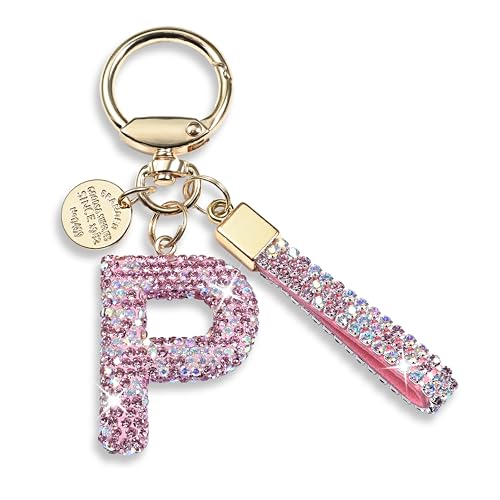 JINGUAZI Bling Initial Letter Keychain Bag Charms for Women (P-Pink)