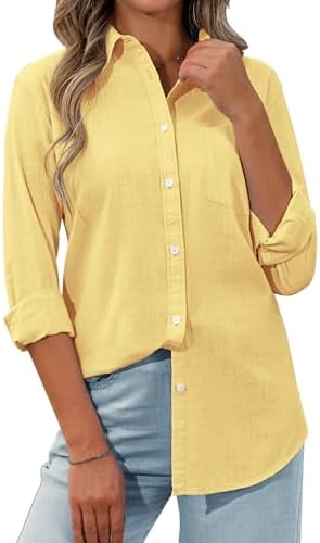 siliteelon Womens Button Down Shirt Linen Button Up Shirts for Wo...