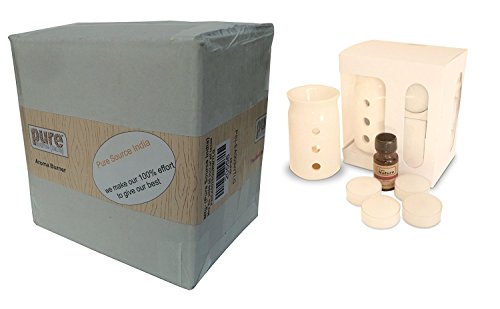 Image of Pure Source India Aroma Set with 10 ML Aroma Oil and 4 Tea Light Candles, Lemon Grass fragnance, Off White