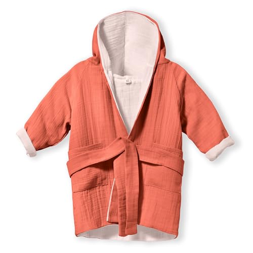 Mababu Bademantel Kinder mit Kapuze 1-2 Jahre | 100% Bio-Baumwolle GOTS Zertifiziert | Bademantel Baby I Premium Musselin Kinderbademantel f&uuml;r M&auml;dchen & Jungen | Maschinenwaschbar & Trocknergeeignet |