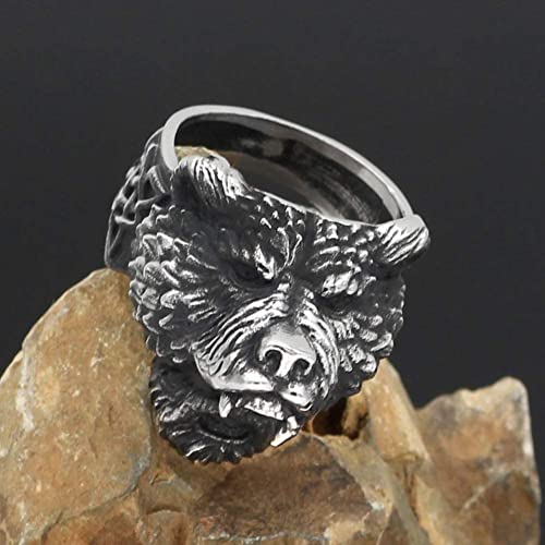 LIANXIAOXAO - Nhlzj Viking Urso Homem Guerreiro Prata Preto Anéis De Aço Inoxidável Para Homens Anel