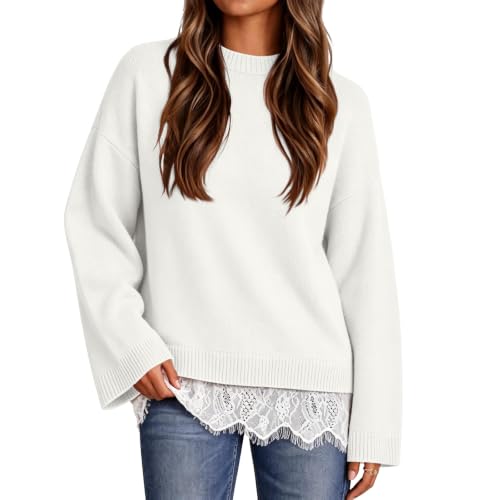 Lightweight Sweaters for Women Lace Trim Hem Long Sleeve Lightweight Tops - image 1