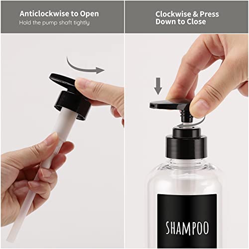 Image of Shampoo Bottles with Labels, Segbeauty 3pcs 16.9oz /500ml Plastic Pump Bottle Dispenser, Empty Refillable Shower Lotion Body Soap Shampoo Conditioner Press Dispenser for Hotel Bathroom Kitchen Clear