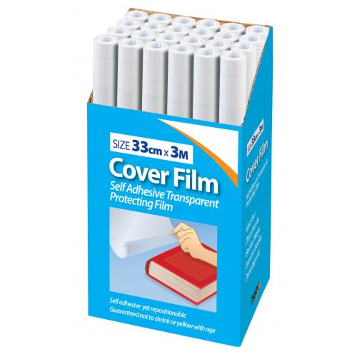 Self-Adhesive Book Cover Film – Transparent Protective Roll for Books- Various Sizes for School & Library Use (33cmx3m)